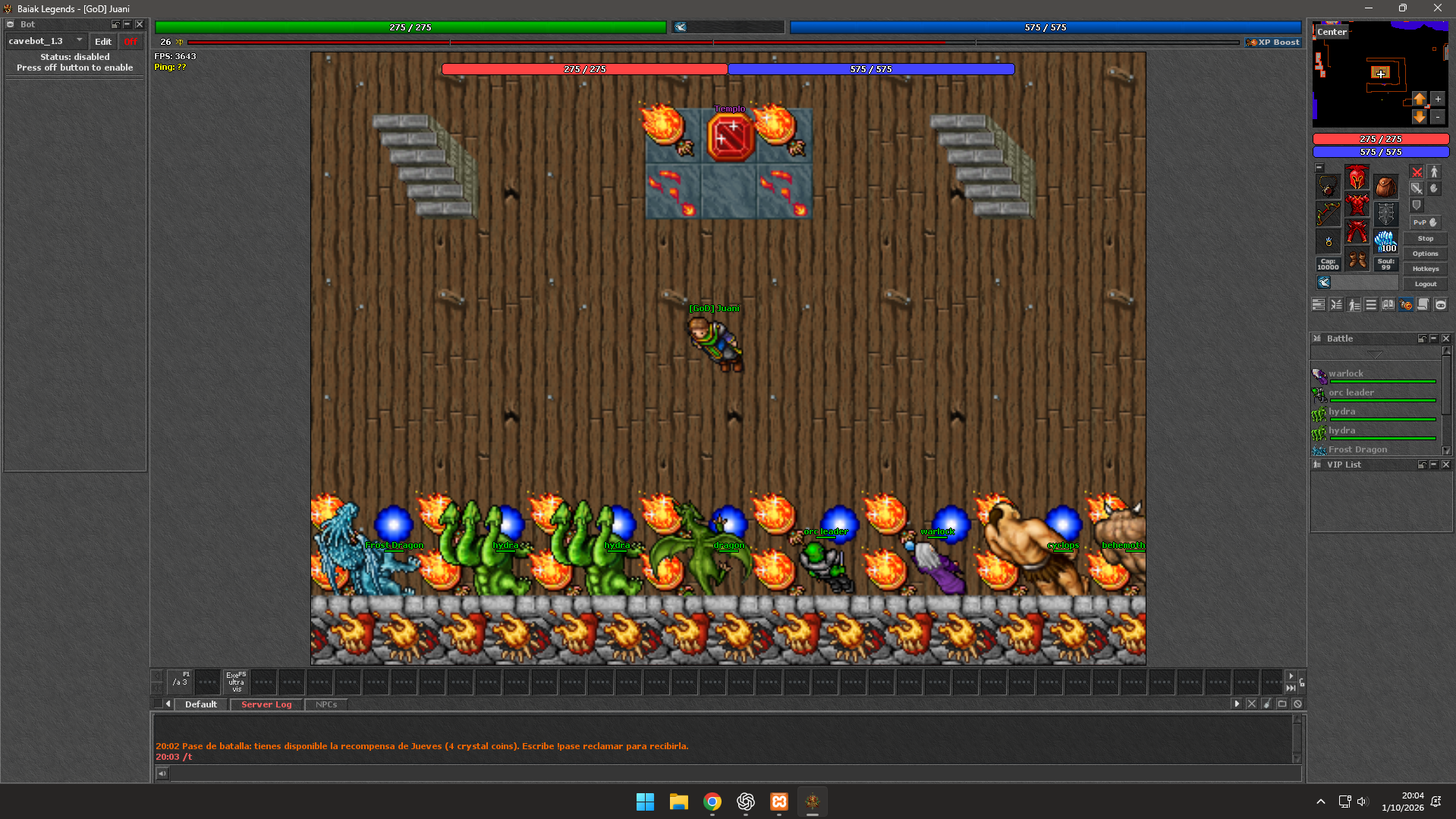 Teleports de hunts en Baiak Legends