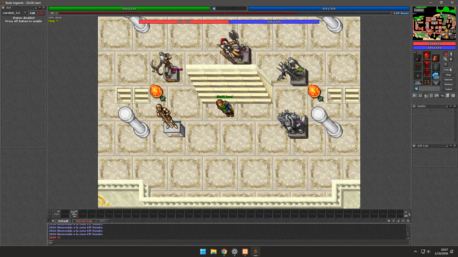 Training offline en Baiak Legends